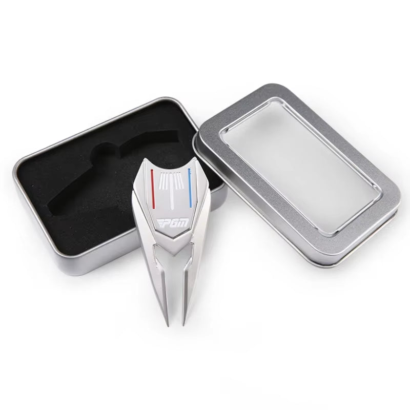 Golf Divot Repair Tool with Ball Marker – Metal Green Fork Golf Accessory (GLC006)